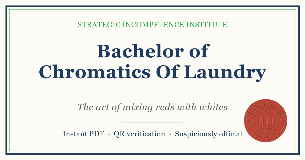 Preview of the Bachelor of Chromatics Of Laundry certificate