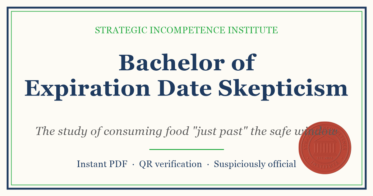 Preview of the Bachelor of Expiration Date Skepticism certificate