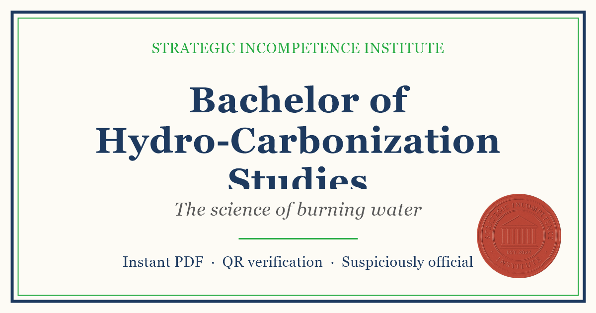 Preview of the Bachelor of Hydro-Carbonization Studies certificate