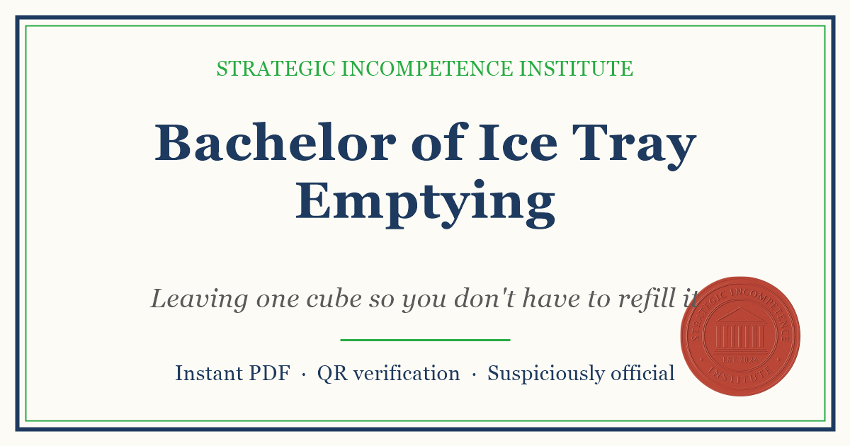 Preview of the Bachelor of Ice Tray Emptying certificate