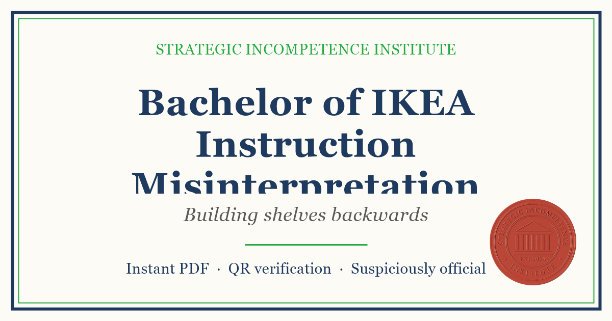 Preview of the Bachelor of IKEA Instruction Misinterpretation certificate