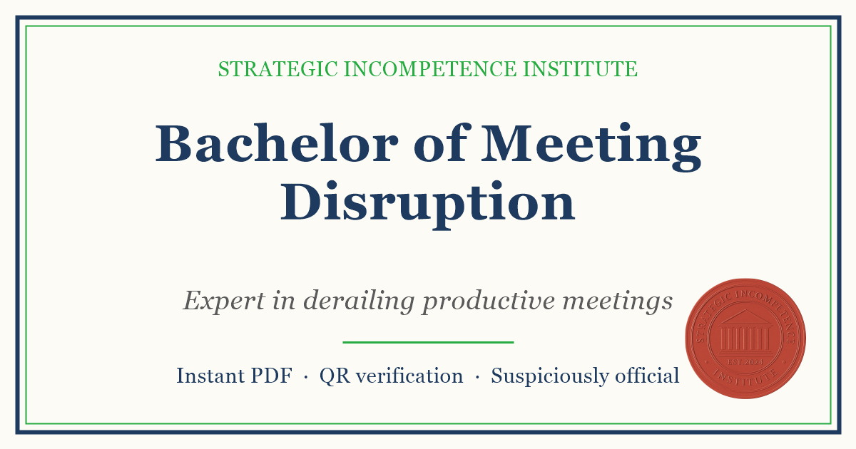 Preview of the Bachelor of Meeting Disruption certificate