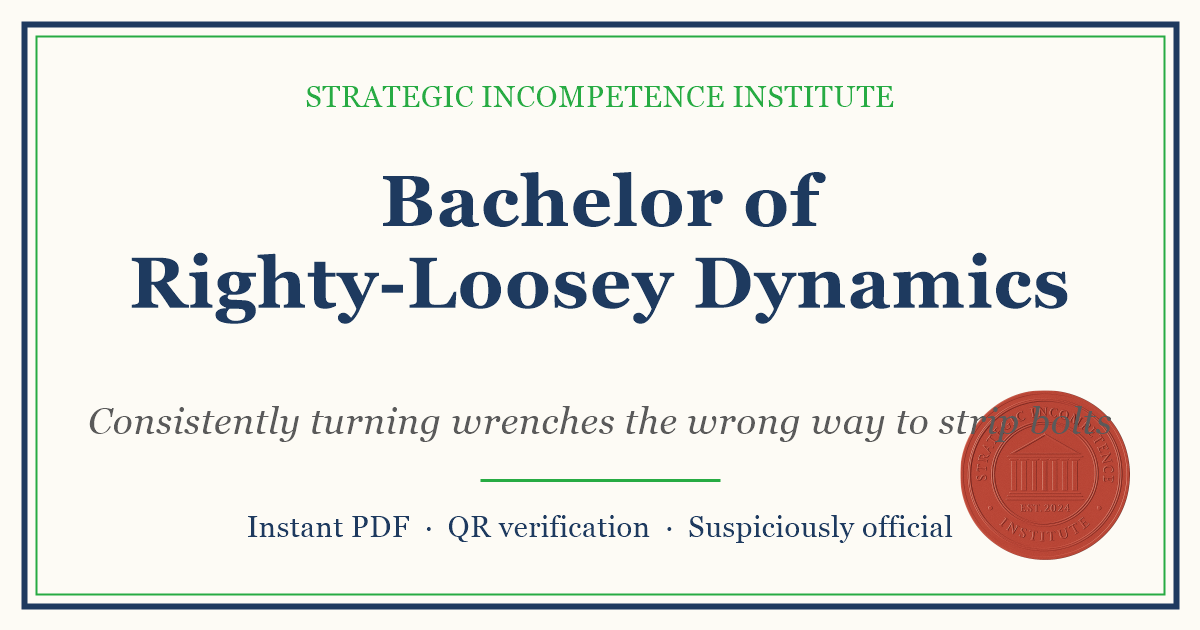 Preview of the Bachelor of Righty-Loosey Dynamics certificate