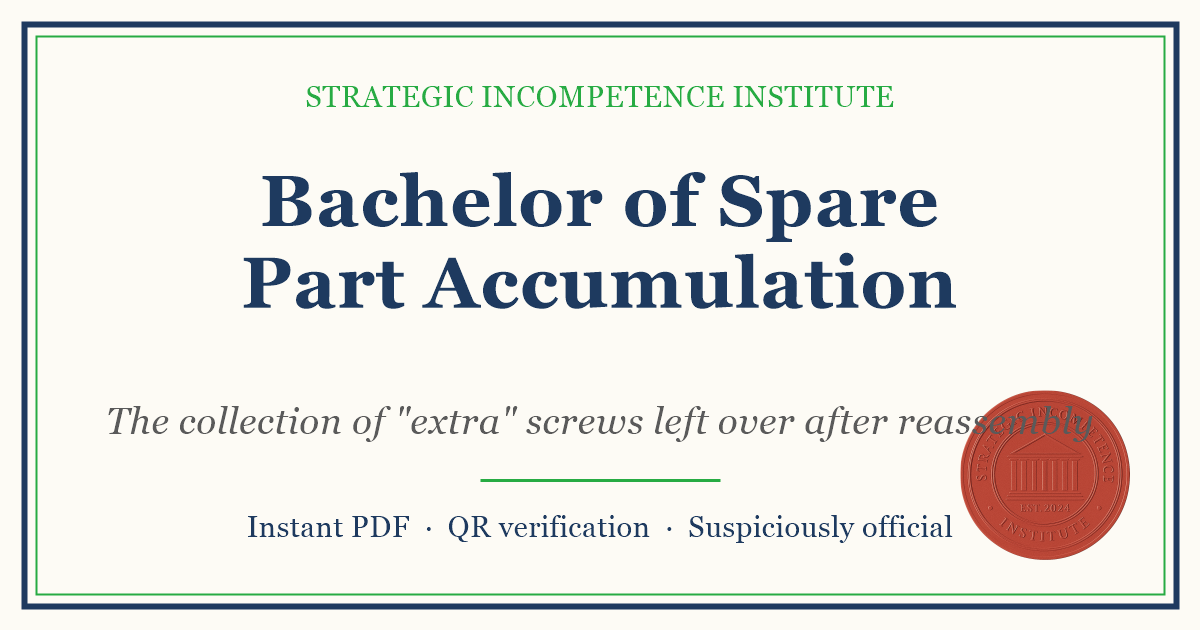 Preview of the Bachelor of Spare Part Accumulation certificate