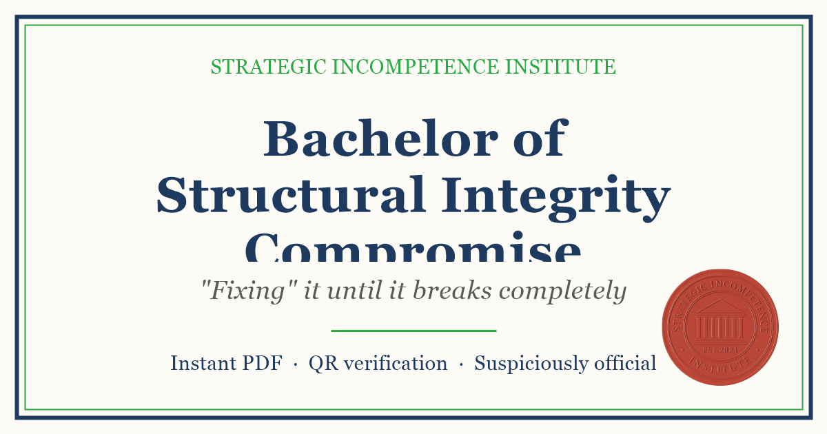 Preview of the Bachelor of Structural Integrity Compromise certificate