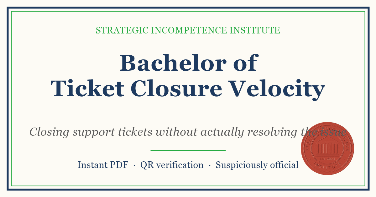 Preview of the Bachelor of Ticket Closure Velocity certificate