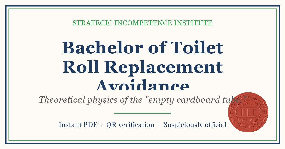 Preview of the Bachelor of Toilet Roll Replacement Avoidance certificate
