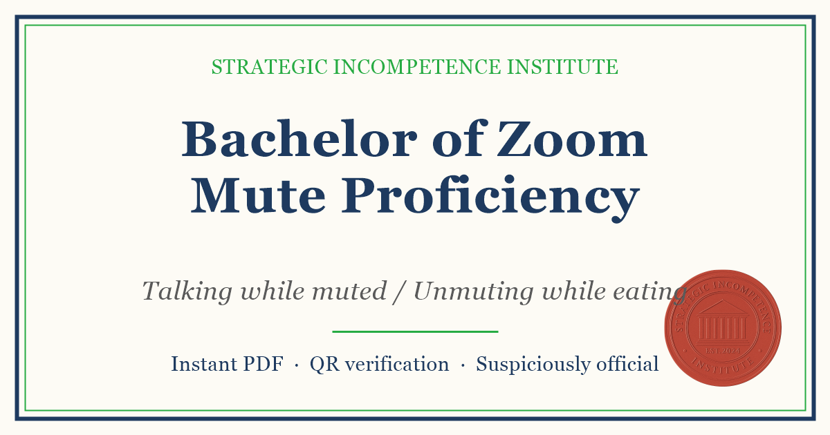 Preview of the Bachelor of Zoom Mute Proficiency certificate