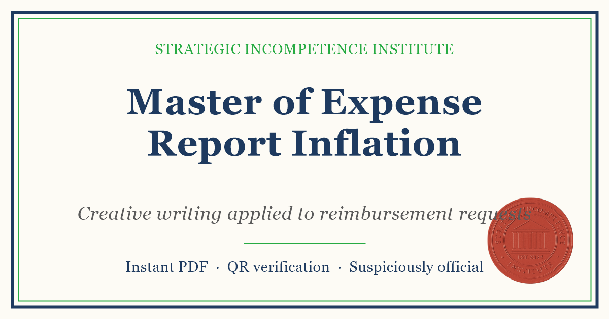 Preview of the Master of Expense Report Inflation certificate