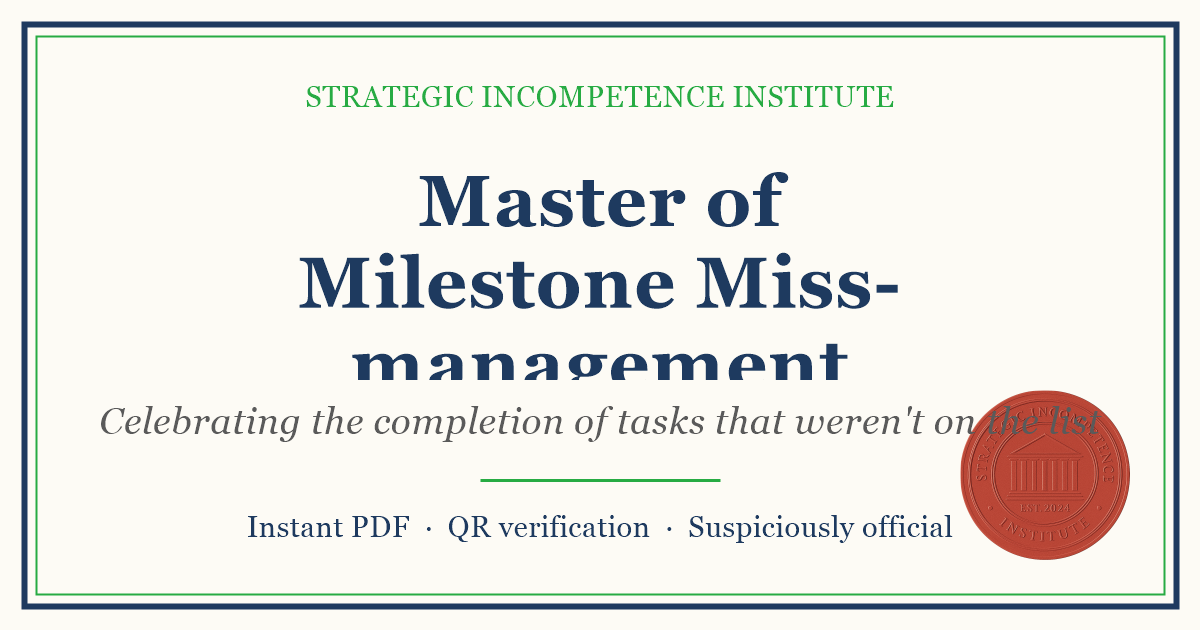 Preview of the Master of Milestone Miss-management certificate