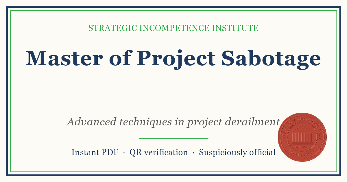 Preview of the Master of Project Sabotage certificate
