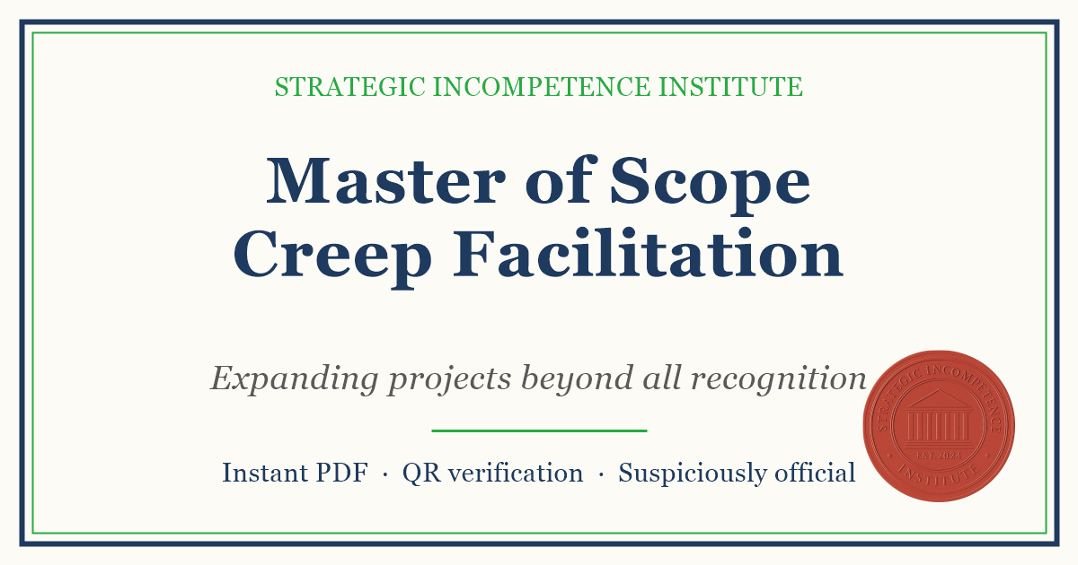 Preview of the Master of Scope Creep Facilitation certificate