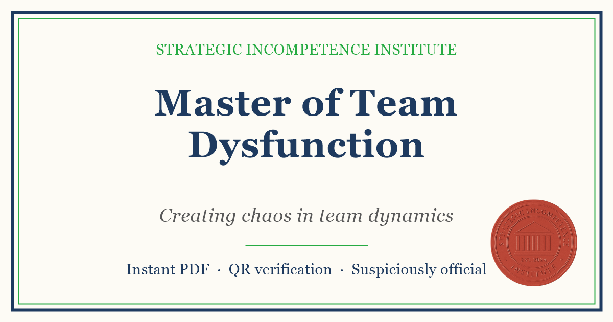 Preview of the Master of Team Dysfunction certificate
