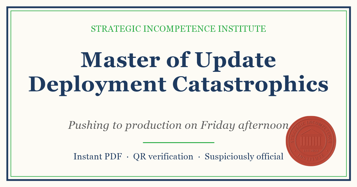 Preview of the Master of Update Deployment Catastrophics certificate