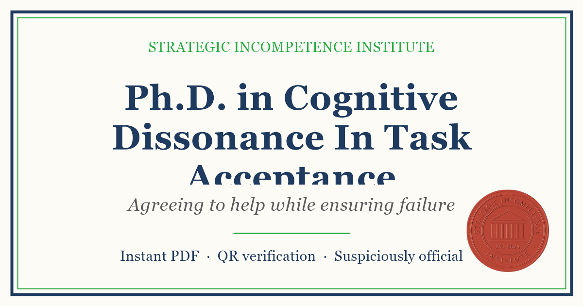 Preview of the Ph.D. in Cognitive Dissonance In Task Acceptance certificate