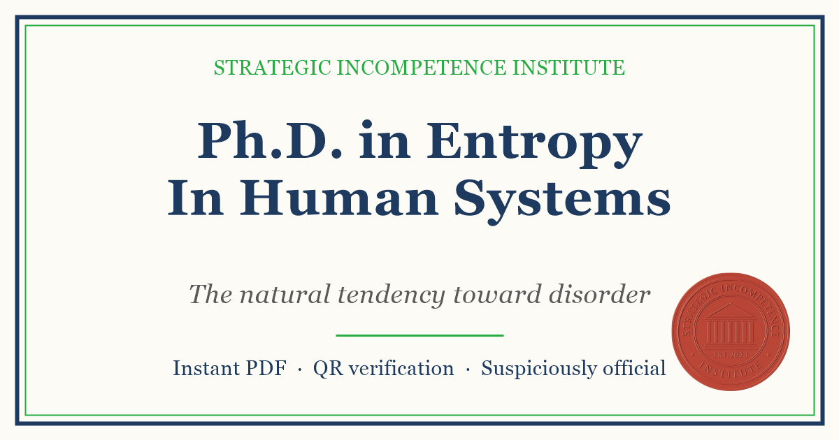 Preview of the Ph.D. in Entropy In Human Systems certificate