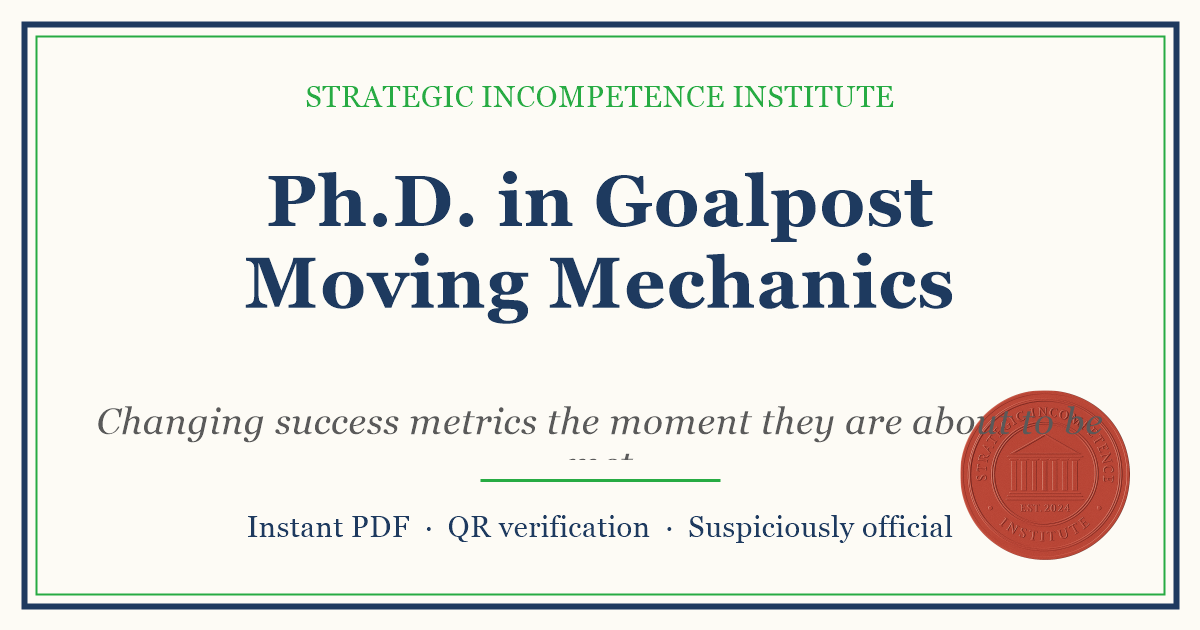 Preview of the Ph.D. in Goalpost Moving Mechanics certificate
