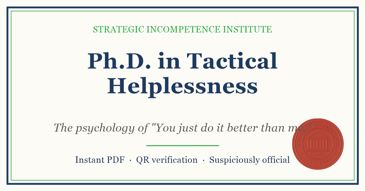 Preview of the Ph.D. in Tactical Helplessness certificate