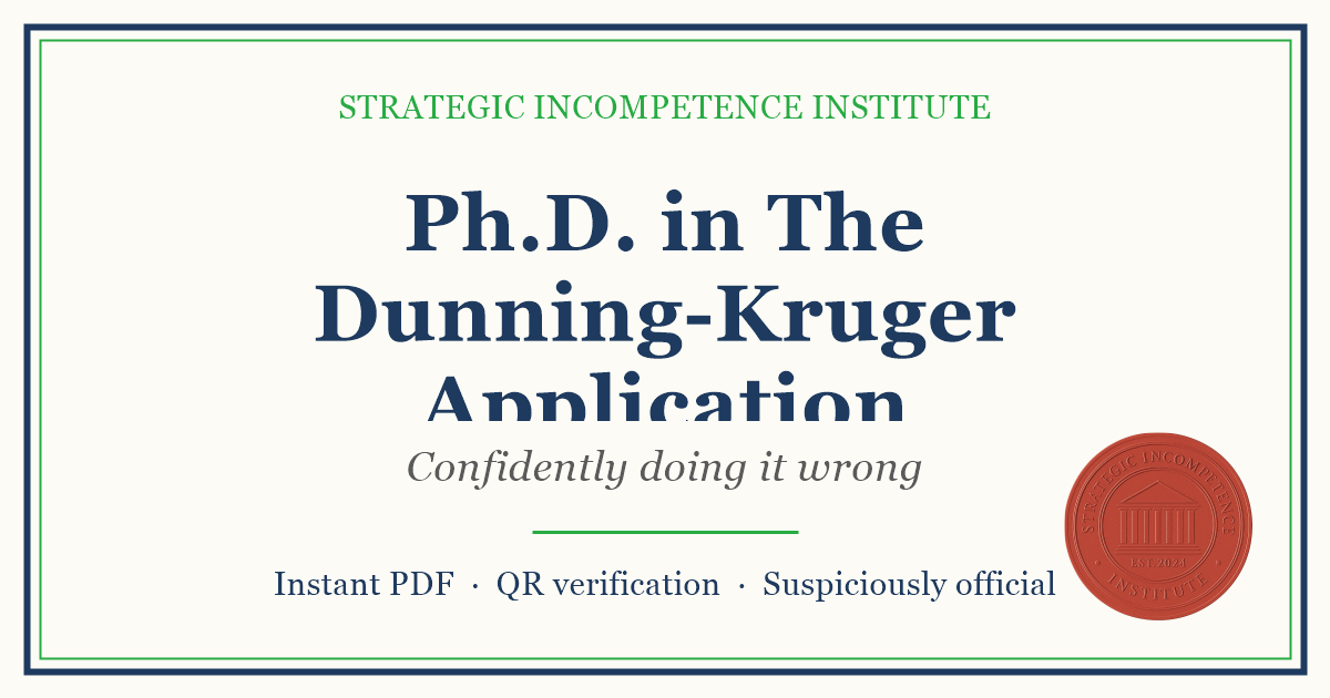 Preview of the Ph.D. in The Dunning-Kruger Application certificate