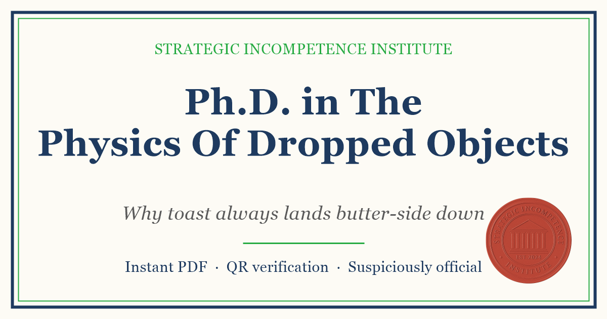 Preview of the Ph.D. in The Physics Of Dropped Objects certificate