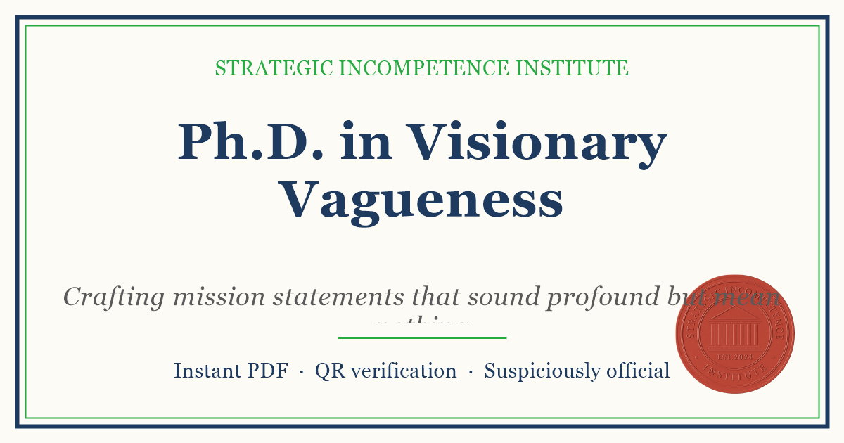 Preview of the Ph.D. in Visionary Vagueness certificate