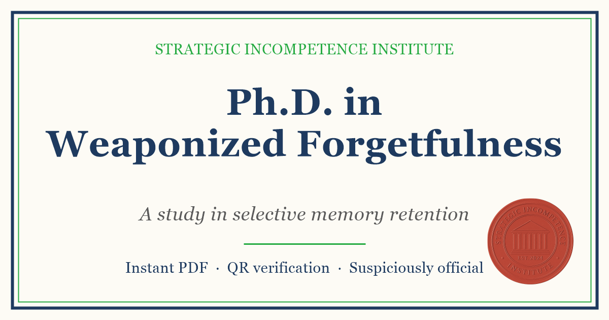 Preview of the Ph.D. in Weaponized Forgetfulness certificate